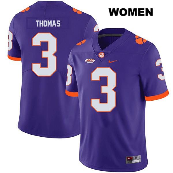 Women's Clemson Tigers #3 Xavier Thomas Stitched Purple Legend Authentic Nike NCAA College Football Jersey OXD0146OV
